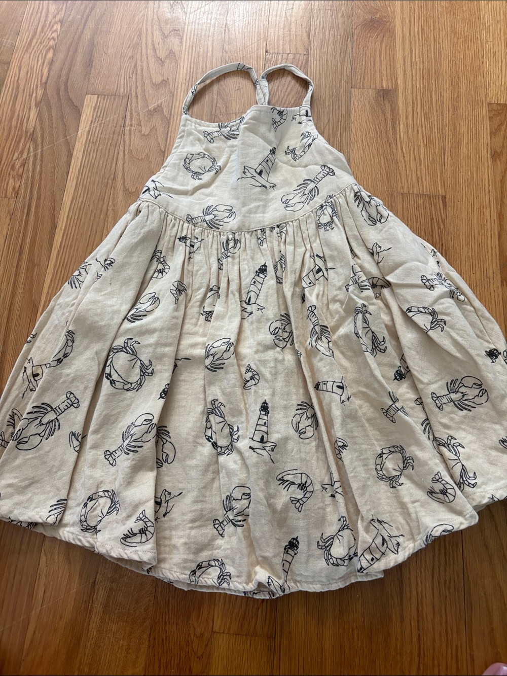 Girls' Cream Nautical Print Sleeveless Casual Dress
